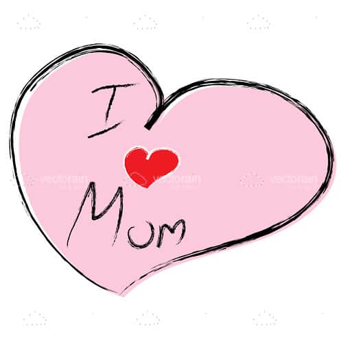 Illustrated Pink Heart with I <3 Mum Text